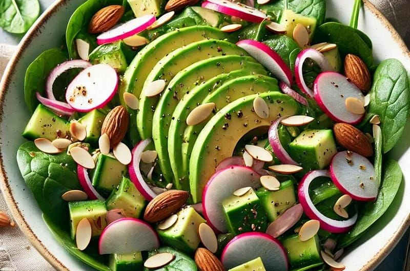 Ensalada de Espinacas, Aguacate y Almendras Tostadas